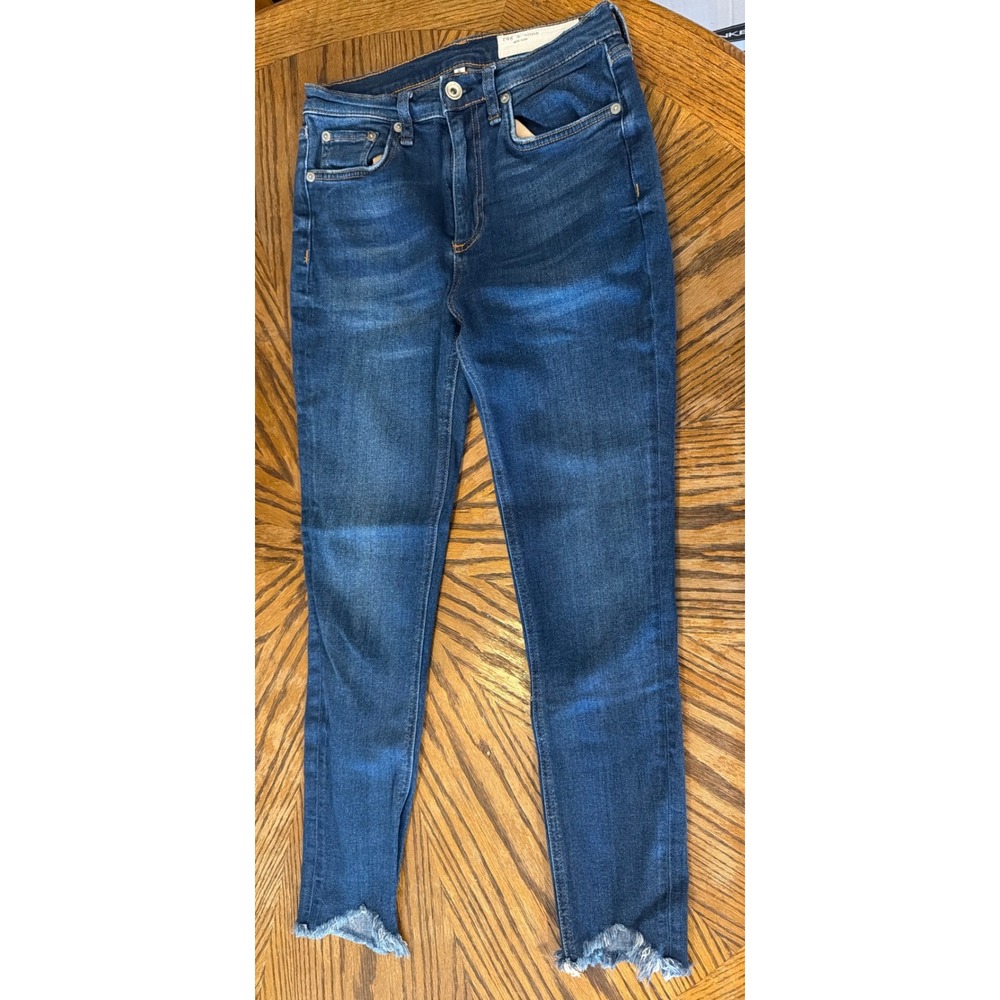 Rag & Bone High Rise Ankle Skinny Jeans Dark Wash Raw Step Hem Size 26
